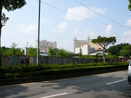view of Galaxy Casino from outside the Jardim da Cidade das Flores, Taipa, Macau
